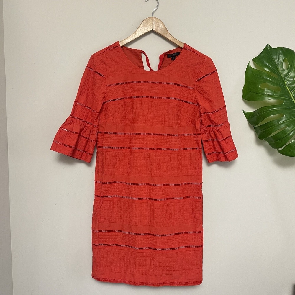 J.Crew dress‎ Flutter Sleeve Eyelet Shift Dress Red womens size 2